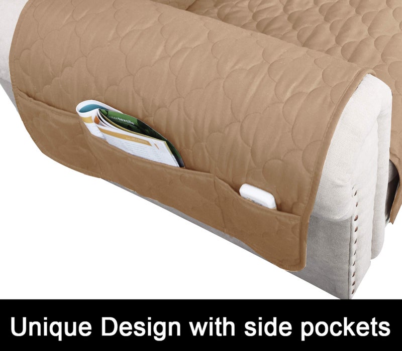 CHHKON Waterproof Nonslip Recliner Cover Stay in Place, Dog Couch Chair Cover Furniture Protector, Ideal Loveseat Slipcovers for Pets and Kids (Sand, 30'') - Image 4